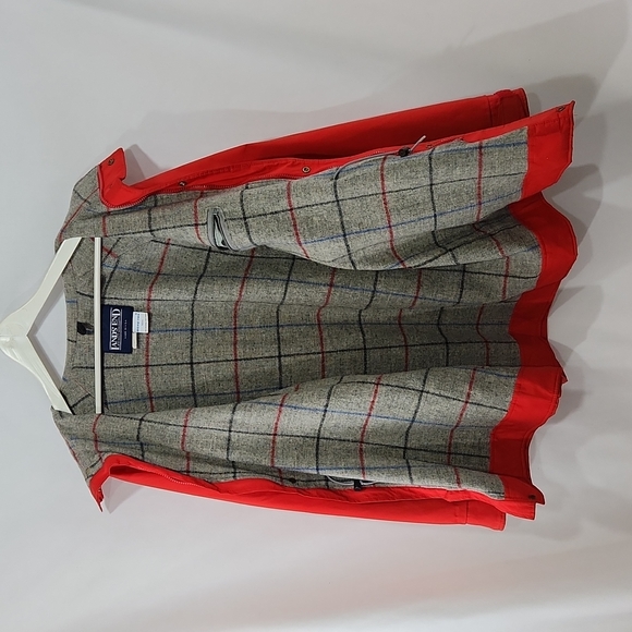 Vintage LAND'S END Made in USA Cherry Red Goretex Jacket Plaid Wool Lining sz L - Picture 8 of 10